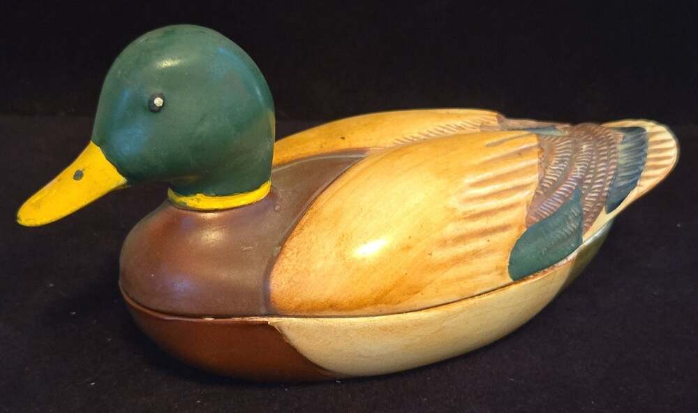 Vtg 1978 Avon Wild Mallard Duck Ceramic Covered Trinket Box Organizer Brazil